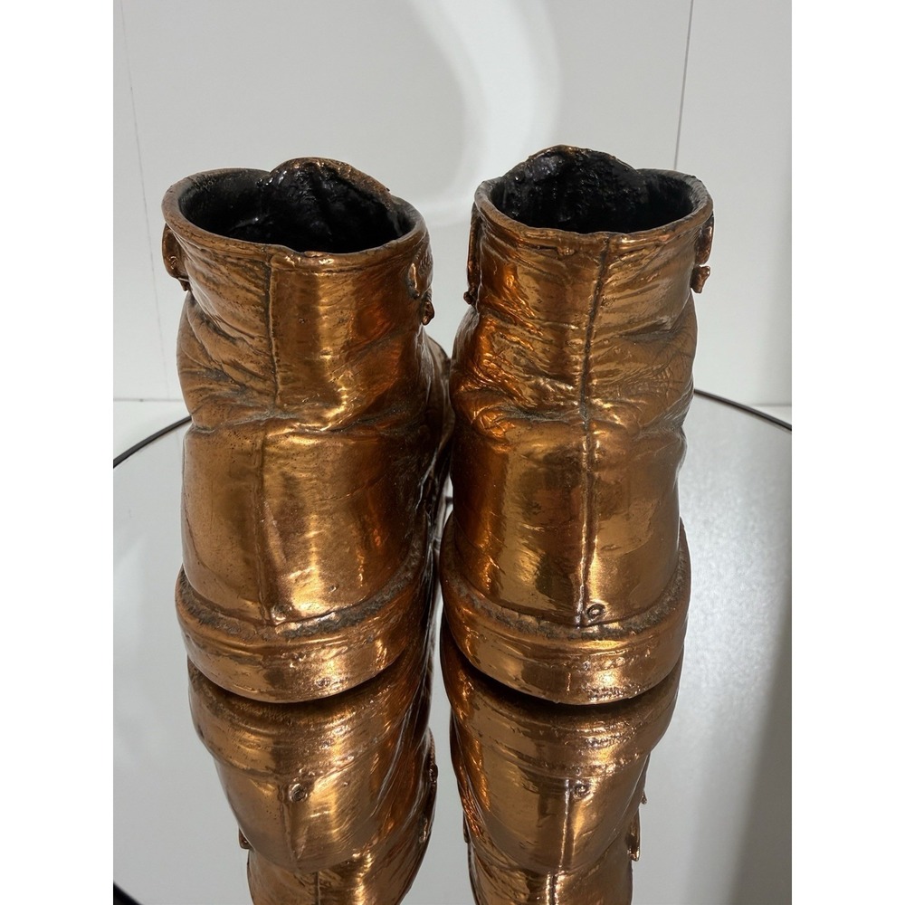 Vintage Bronzed Baby Shoes Pair Keepsake Heirloom Nursery Decor Copper Toned - Picture 3 of 6